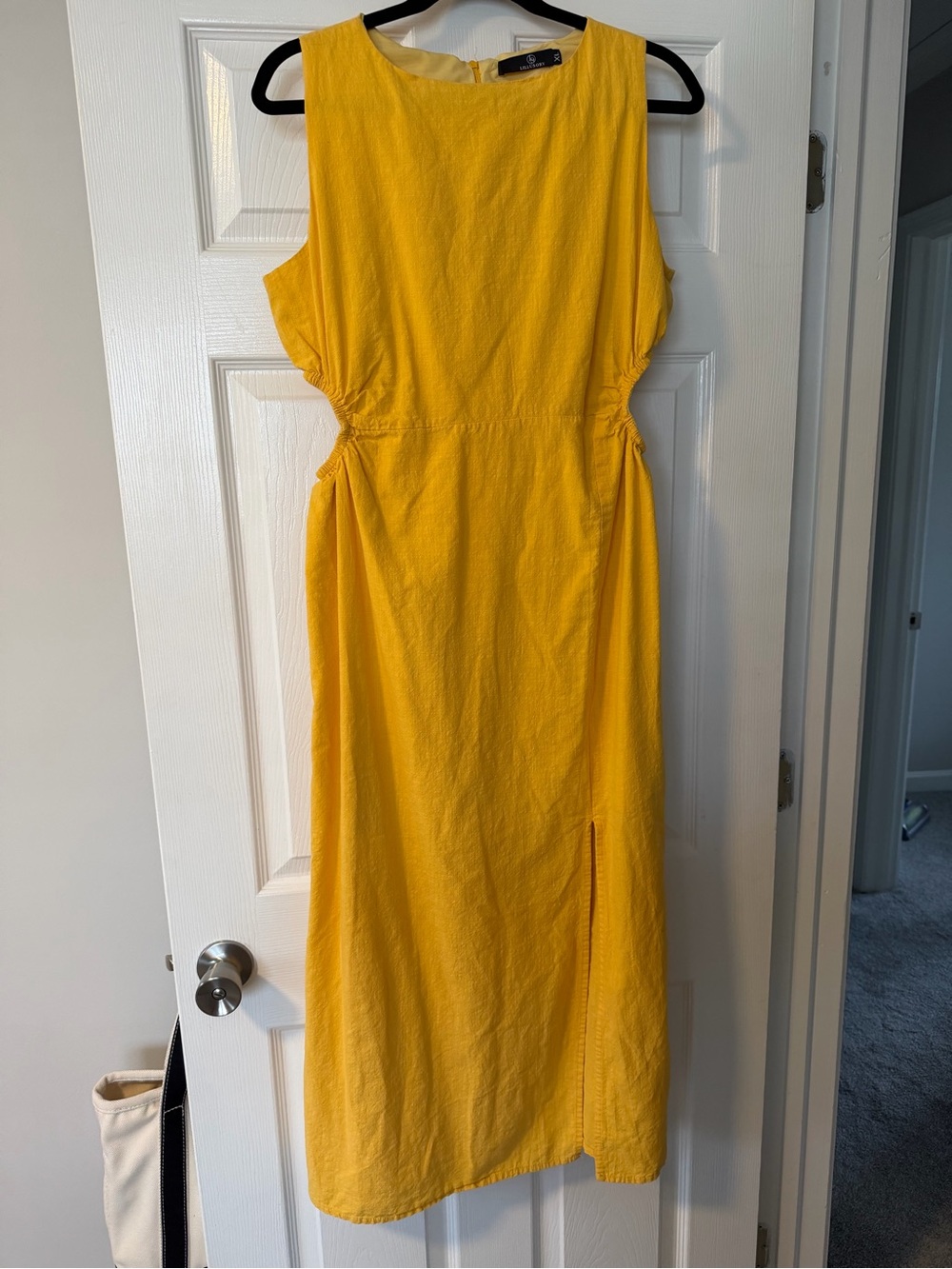 Sleeveless Yellow Midi Dress with Side Cutouts